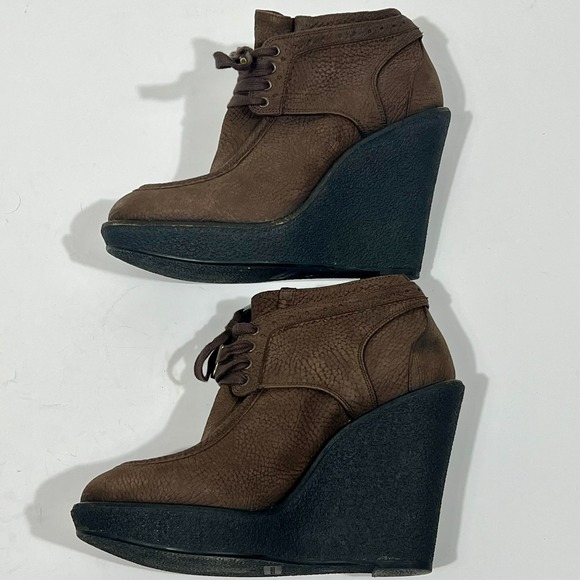 Burberry Prorsum Brown Leather Platform Wedge Booties Women's Size EU 37.5 US 7 - Picture 10 of 14